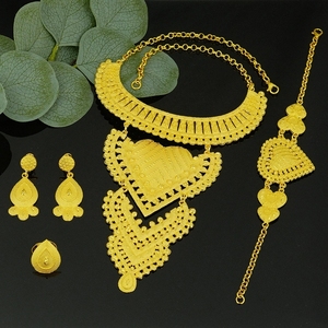24K <span class=keywords><strong>Gold</strong></span> Schmuck Afrikanisches Braut-Schmuckset <span class=keywords><strong>Saudi</strong></span>-Arabische Damen-Halsketten-Ohrring-<span class=keywords><strong>Set</strong></span> - Product Image 5
