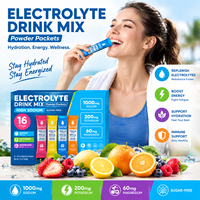Sachets de poudre d'électrolytes OEM, sachets d'hydratation avec sodium, potassium et magnésium, zéro calorie, compatible Keto, Vegan, Paléo