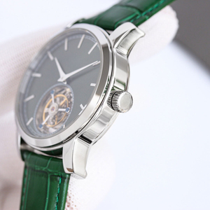 Reloj de Moda Popular Más Vendido, Correa de Cuero Genuino Verde, Reloj de Acero Inoxidable para Hombre, Uso Casual, Reloj Mecánico - Product Image 2