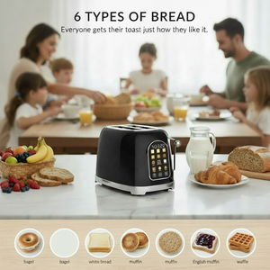 <span class=keywords><strong>Grille</strong></span>-<span class=keywords><strong>pain</strong></span> électrique rétro 2 fentes en acier inoxydable avec écran tactile, minuteur numérique, 6 types de <span class=keywords><strong>pain</strong></span> et bac à miettes amovible - Product Image 3