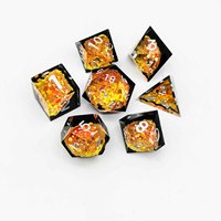 Ensemble de dés en résine polyédrique 1 pièce, dés transparents sculptés écologiques avec incrustation chat noir et paillettes orange pour DND TRPG et jeux de rôle de table