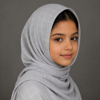 Tissu Hijab pour Enfants en Polyester Respirant et Infroissable, Modèle 5504 à Rayures et Carreaux en Satin, Service OEM, Idéal pour le Bureau