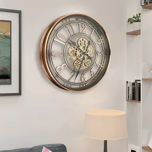 Vô cùng thời gian Chất lượng cao 21 inch đồng kim loại đồng đồng hồ di chuyển bánh Đồng hồ treo tường cho nhà phòng khách trang trí nội thất hiện đại đồng hồ treo tường
