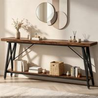 Table console en fer à hauteur réglable extra longue avec station de charge et rangement pour salle à manger/salon - Design moderne