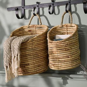 Lot de 2 paniers muraux longs en jacinthe d'eau, faits à la main, écologiques, vente en gros, fabriqués au Vietnam - Product Image 2