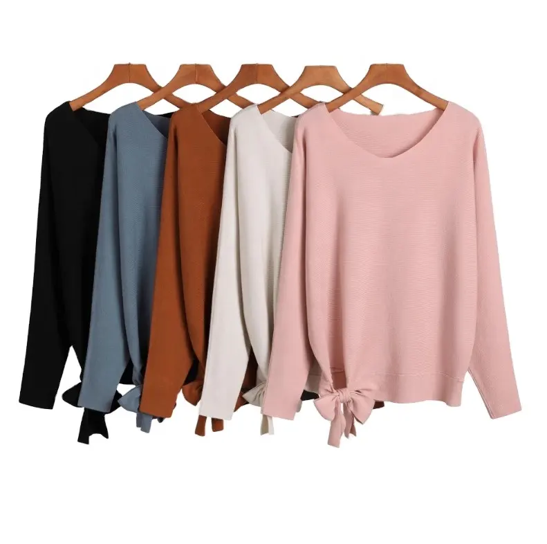 FYB Korean Knitwear Oversized Knitted Jumper Cross Elegant Bowknot Sweater Loose Soild Color Fashionable Winter Sweater Women