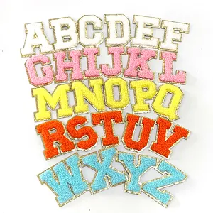 Wholesale 2.16 Inches A-Z Chenille Letter Patches Iron on 12 Colors Glitter Chenille Letter Patch Alphabet for Clothing Kids Bag