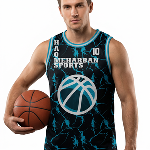 Maillot de basket-ball sublimé Haq Meharban pour hommes, sans manches, col en V, anti-transpiration, anti-UV, coupe athlétique - Product Image 3