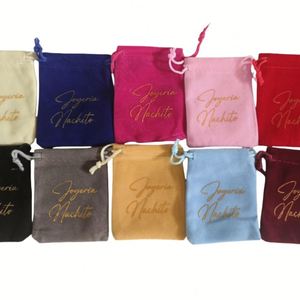 Pochette cosmétique en velours satiné à cordon de serrage, motif géométrique, logo personnalisé, pochette à bijoux, petit sac de rangement, sac cadeau, taille personnalisée - Product Image 3