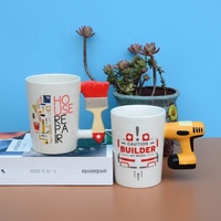 Support Cute Hardware Handle Tasse de fête des pères, tasses à café peintes à la main pour cadeau de fête des pères