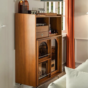 Vintage Style <b>Sideboard</b> Solid Wood Glass Door <b>Storage</b> Cabinet Multifunction Living Room Dining Room Cabinet - Product Image 2