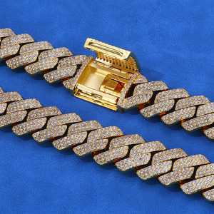 20mm 3-<b>Band</b> Diamond-Cut Geometric Moissanite Curb Bracelet Fully Flooded Iced 925 Silver 24K Real Gold Finish Custom Wholesalers - Product Image 2