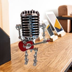 Lampe de bureau LED vintage en forme de robot micro chantant et jouant de la guitare, éclairage miniature artisanal pour la décoration de bureau et de maison - Grande vente - Product Image 3