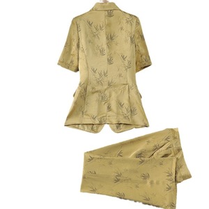 Chinese Style Printed Women's Suit Jacket Flared Pants Set Polyester Fabric Business Casual Wear - Product Image 5