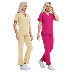 Beauty Spa Skin Care Therapist Work Uniform Elastic V Neck Moisture Wicking Split Set Women Hospital Uniforms - Product Image 5