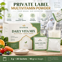 Poudre de boisson multivitaminée et minérale personnalisée, sachets carrés de 3g, 30 unités, sans sucre, marque privée, vente en gros