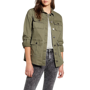 Custom Wholesale Fall Work Wear Female Army Green Pockets Button <strong>Fly</strong> <strong>Jacket</strong> <strong>Women</strong> Twill Cotton Utility Safari <strong>Jacket</strong> - Product Image 2
