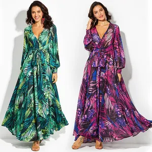 2021 유럽과 미국의 여성 계층 패널 드레스 새로운 스타일 대형 스커트 꽃 긴 스커트 보헤미안 캐주얼 계층 패널 드레스