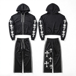 <b>Black</b> Tracksuit Set <b>Zip</b> Up <b>Hoodie</b> and Jogger Pants Quick Dry Breathable Polyester Sportswear for Adults - Product Image 3