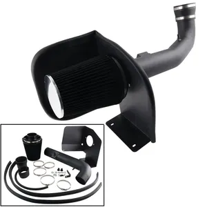 RiAiCiING Aluminum Steel Black Cold Air Intake System Heat Shield Air Filter For Chevy GMC 4.8L 5.3L 6.0L V8 09-13 DR08-BK-BK