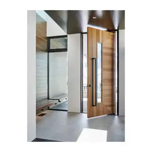 Современная металлическая наружная дверь из массива дерева и алюминия из нержавеющей стали