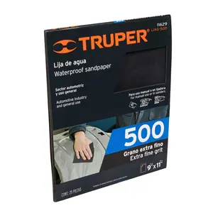 PAQUETE DE 25 Hojas de Papel de Lija Húmedo de Carburo de Silicio, Grano 500, TRUPER - Product Image 1
