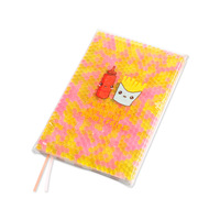 Carnet A5 à couverture rigide avec paillettes liquides, design mignon de dessin animé sur le thème de la restauration rapide, ligné, avec marque-page en ruban pour étudiants