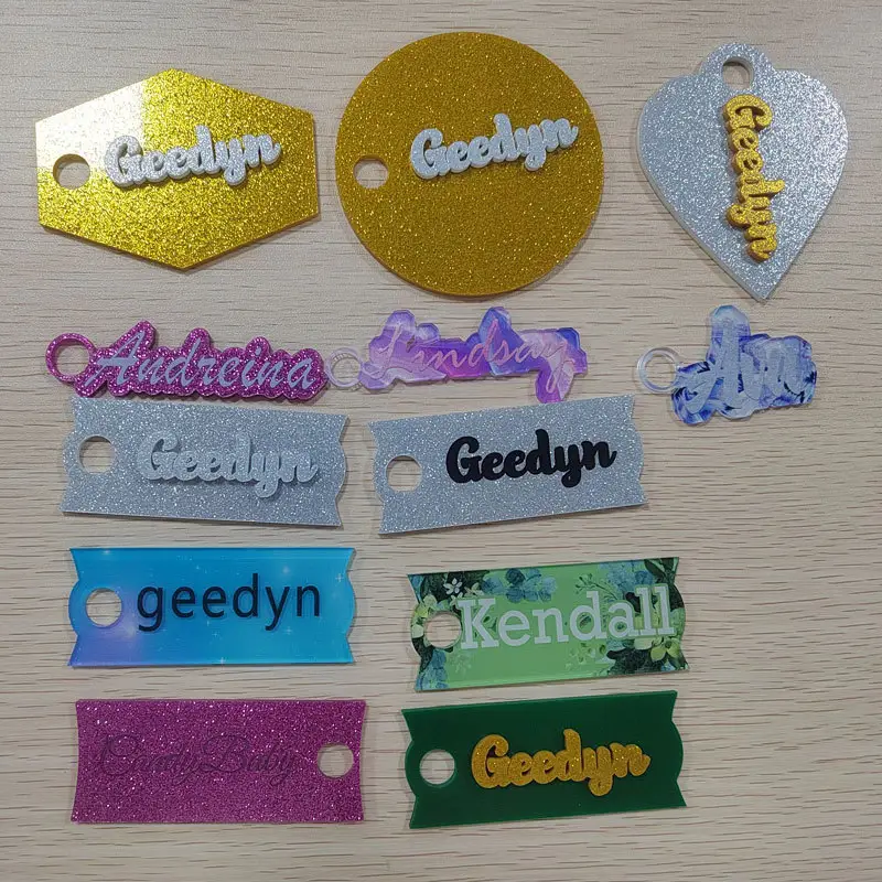 19 colores Retro Glitter acrílico Placa de nombre mensaje personalizado Quencher tapa vaso etiqueta de nombre para vasos de 40 Oz