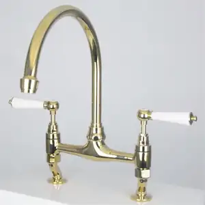 Classic Vintage Bridge Faucet Gold Brass 2 Handles Kitchen Sink Faucet For Kitchen Bridge Sink Mixer