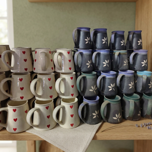 Ceramic <b>Mugs</b> With Red <b>Hearts</b> And White Flower with multi color cup set Designs Durable Handmade Drinkware For Promotional - Product Image 1