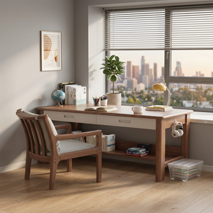 Wood <b>Study</b> <b>Desk</b> with Bookshelf Storage for Kids Bedroom Home Office Furniture Set - Product Image 3