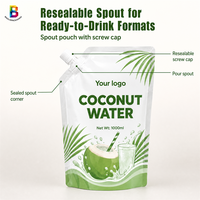 Fabricant de pochettes souples personnalisées avec bec verseur pour boissons liquides (500 ml, 1 L), eau minérale et eau de coco, format portable