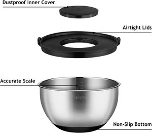 Ensemble de bols à salade en acier inoxydable avec râpe et couvercle, finition polie, respectueux de l'environnement, sans danger pour les aliments, vaisselle 5 pièces - Product Image 4