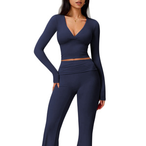 Top a Maniche Lunghe Elegante da Donna per Yoga, Nuova Moda Transfrontaliera, Pantaloni Fitness a Vita Elastica Tinta Unita, Asciugatura Rapida per Pilates - Product Image 5