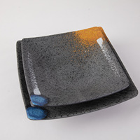 Assiette de service carrée en mélamine plastique, style japonais moderne et simple, motif uni, imitation porcelaine, 8,5 pouces, pied haut