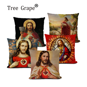 Pintura al óleo decorativa casa cristiana Jesucristo figura sofá asiento funda de cojín - Product Image 1