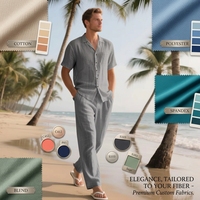 Ensemble de vêtements décontractés d'été en fibre respirante, chemise à col boutonné, vêtements de sport, manches courtes avec pantalon long, costume de plage
