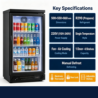 Réfrigérateur à boissons commercial à porte vitrée simple pour bar, mini-réfrigérateur à refroidissement par air sans givre 2 ℃ -10 ℃   pour Bar Supermarché Hôtel