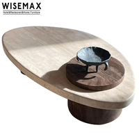 WISEMAX FURNITURE Plateau en marbre naturel Base en bois massif Table à thé Canapés de salon Table centrale Table basse en pierre de travertin