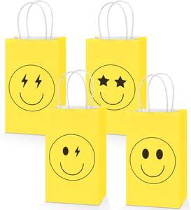 Sacs en papier kraft blanc personnalisés avec poignées, impression personnalisée de sacs d'emballage alimentaire pour les achats en gros, sourire jaune fantaisie - Product Image 1