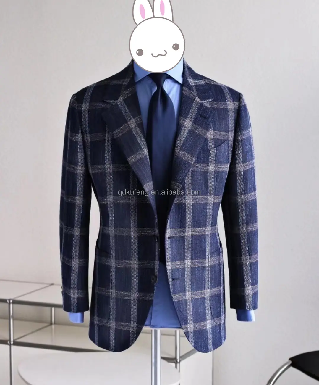 Quickly shipment service Bespoke tailoring Men formal blue check canvas suits with good after sale