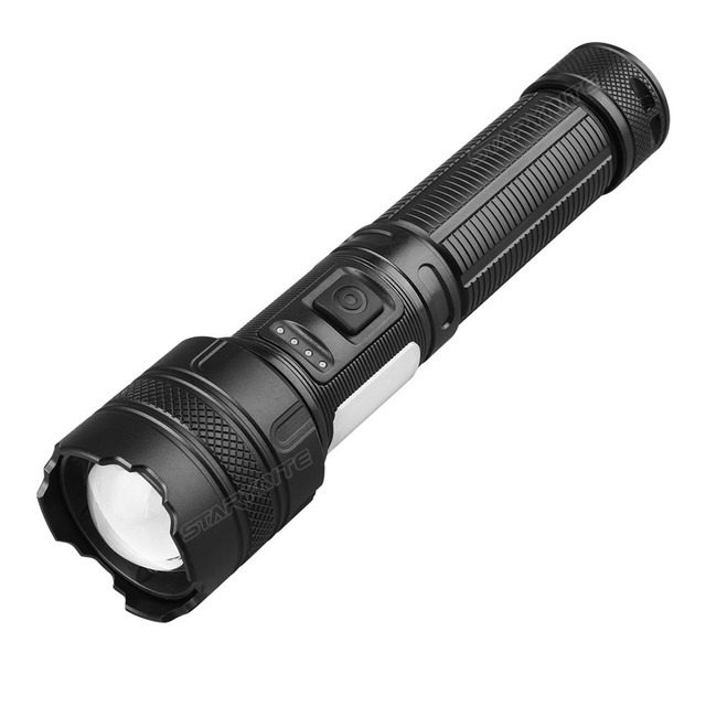 STARYNITE 7 Modes Aluminum and Plastic Rechargeable White Laser Led Flashlight with Side Floodlight Tail Magnet