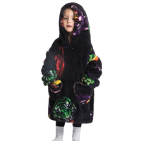 Nouvelle couverture à capuche pour enfants surdimensionnée, moderne, en velours imprimé, personnalisable avec un design de dessin animé, à porter comme un sweat-shirt