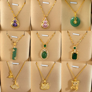 <span class=keywords><strong>Collar</strong></span> de Acero Inoxidable Chapado en Oro con Colgante de Oso, Gato, Bolsas, Trébol y Arce para Mujer, Joyería de Moda al por Mayor, Regalo - Product Image 2