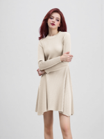 Herfst Winter A-lijn gebreide jurk met lange mouwen, empiretaille, effen kleur, casual dameskleding