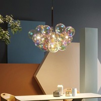 Boule Ronde en Verre de Murano, Lustre à Fleurs Linéaire, Lampe Suspendue en Verre Chromé Massif