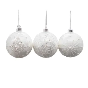 Adornos de árbol de Navidad de lujo, bolas de cristal blancas de 8cm con perlas de imitación