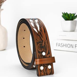 <span class=keywords><strong>Cinturón</strong></span> Vintage <span class=keywords><strong>sin</strong></span> <span class=keywords><strong>Hebilla</strong></span> para <span class=keywords><strong>Hombre</strong></span> y Mujer, Estilo Punk, Estampado Floral, con Plumas, Accesorios de Moda Vaquera Americana Occidental, 1.5 Pulgadas - Product Image 5