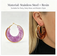 Boucles d'oreilles créoles tendance en acier inoxydable et résine pour femme, style occidental géométrique simple, cadeau bijoux