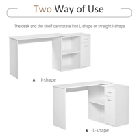 Bureau d'ordinateur en forme de L, table d'angle rotative à 180 °, équipé d'étagères de rangement, de tiroirs et d'armoires